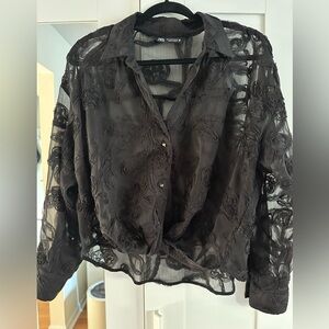 Zara Black Sheer Floral Blouse
